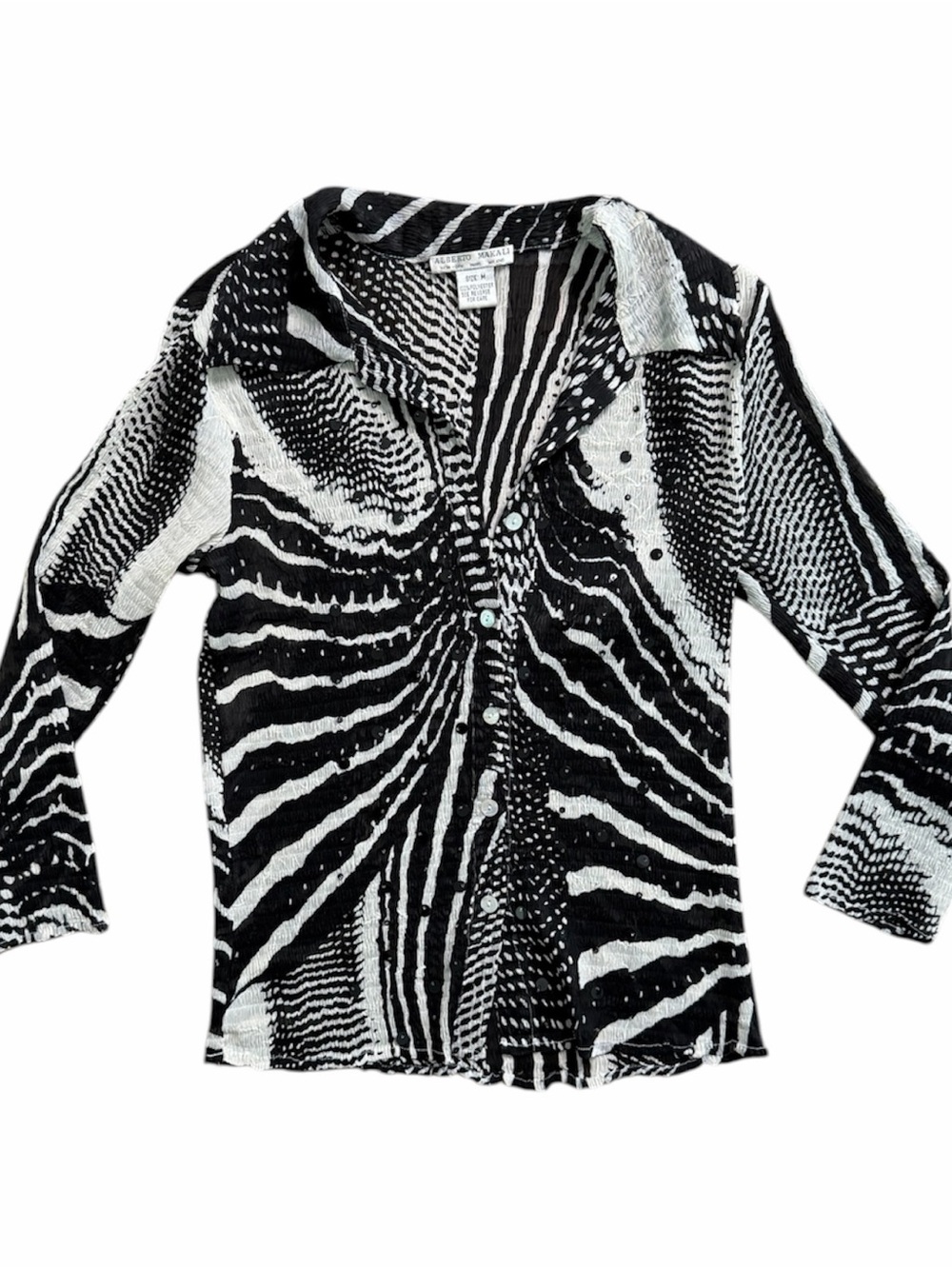 Vintage Alberto Makali Zebra Print Sequined Button Shirt